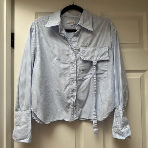 Blue Striped Button-Up Shirt with Pocket, size Small